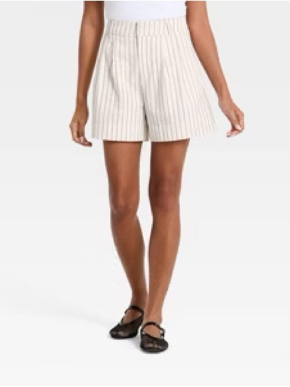 NWT A New Day Women's High Rise Pleated Shorts Cream Black Striped Women’s 6 SM